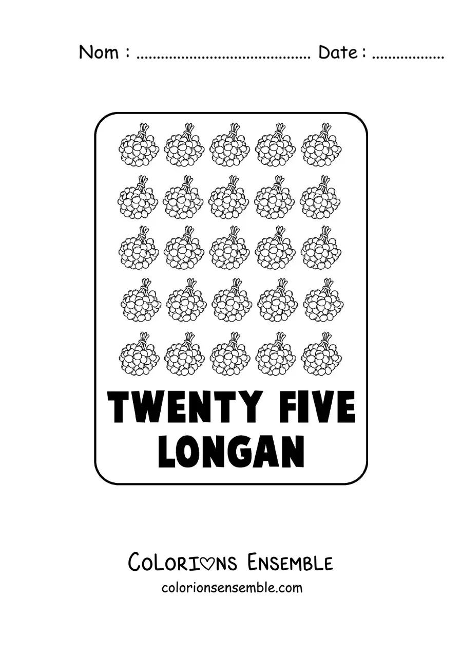 Image à colorier du nombre 25 en anglais avec des fruits