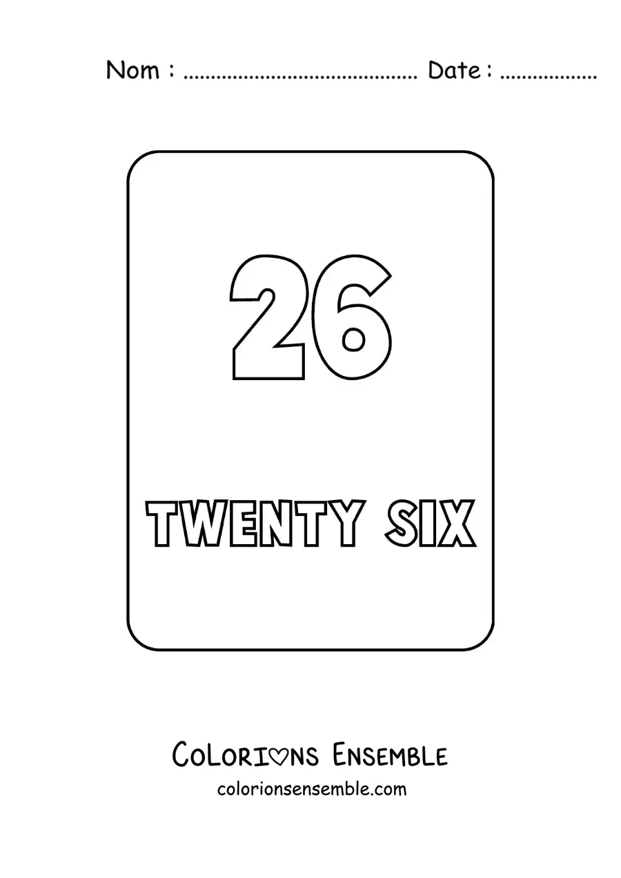 Image à colorier du nombre 26 en anglais