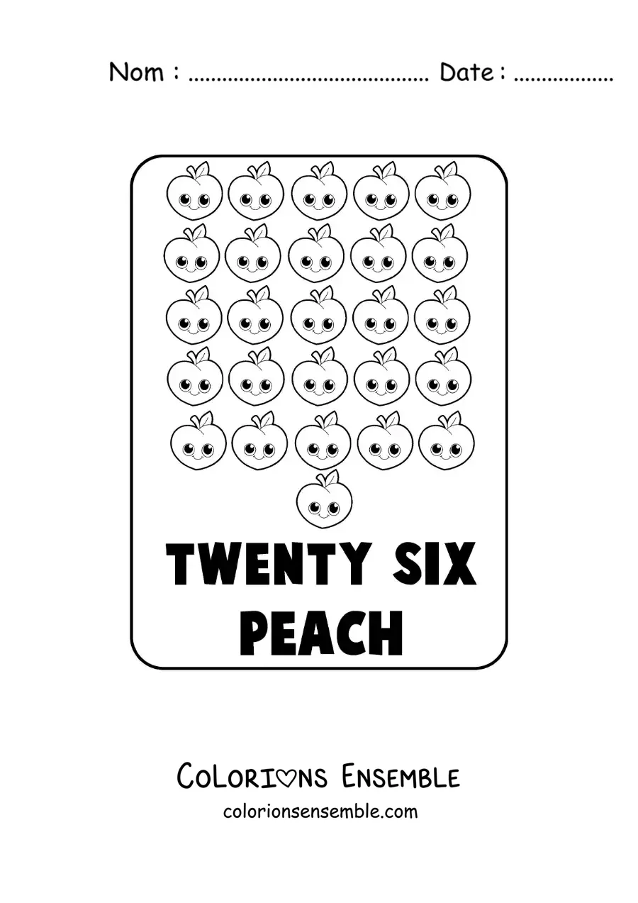 Image à colorier du nombre 26 en anglais avec des fruits