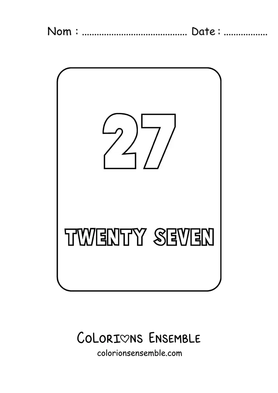 Image à colorier du nombre 27 en anglais
