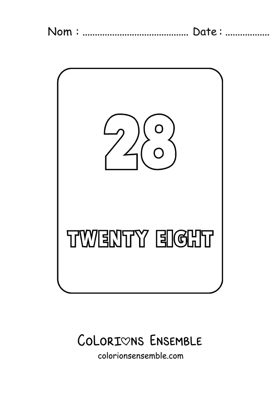 Image à colorier du nombre 28 en anglais