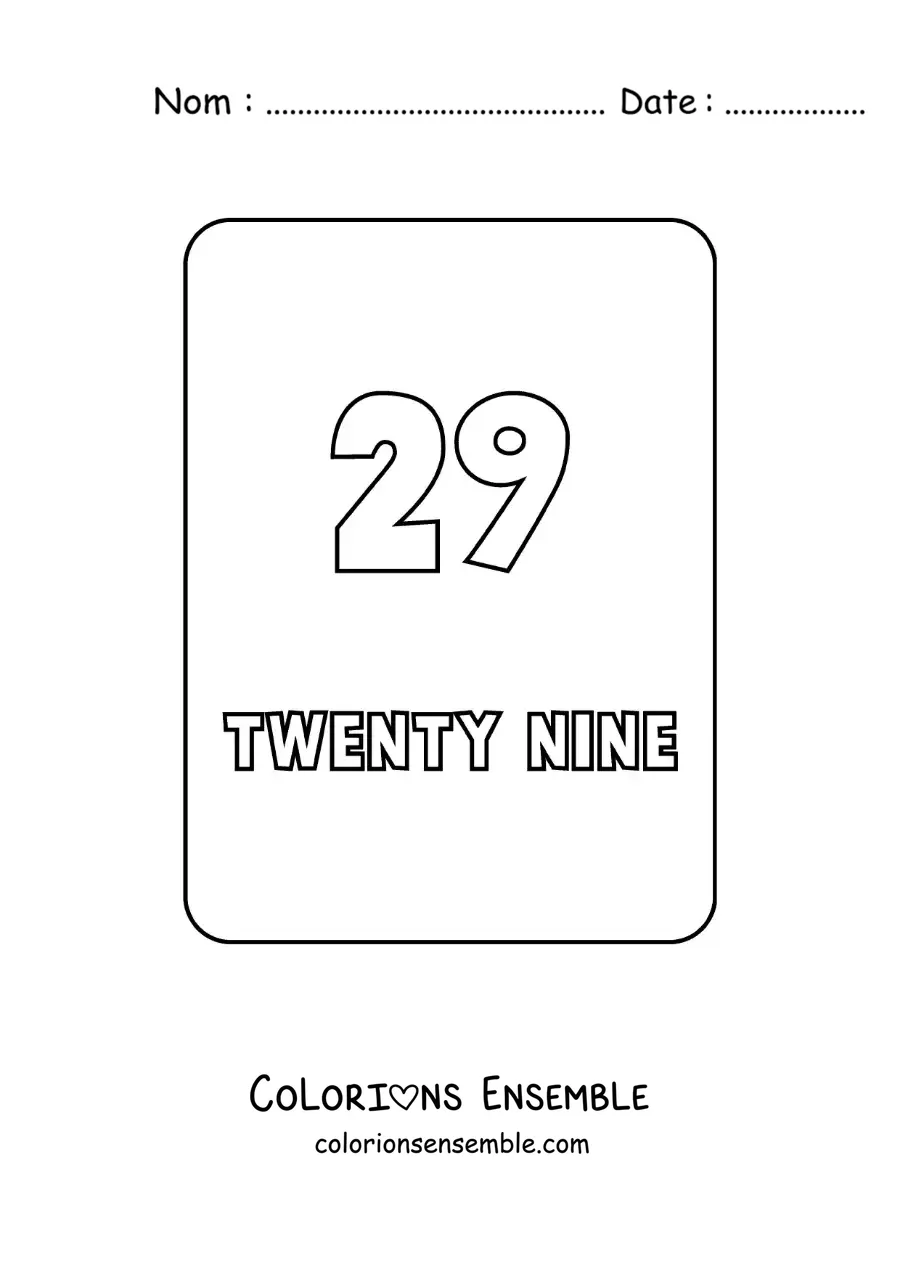 Image à colorier du nombre 29 en anglais