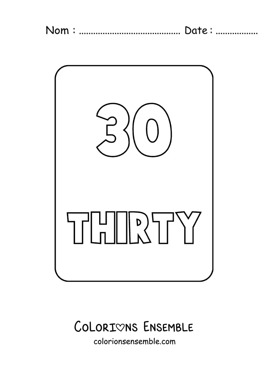 Image à colorier du nombre 30 en anglais