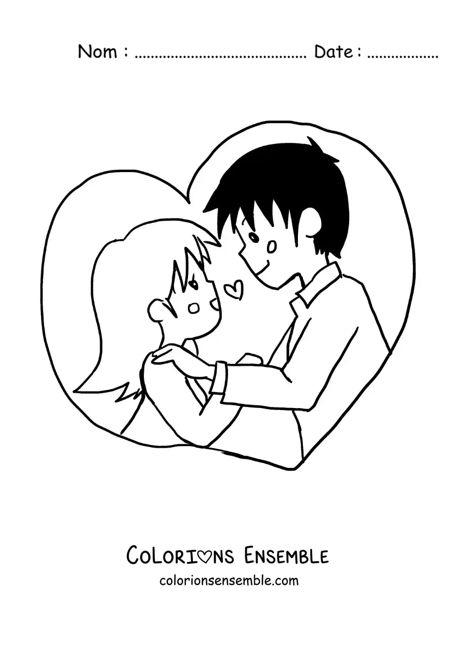 Image à colorier d’un couple amoureux en style anime
