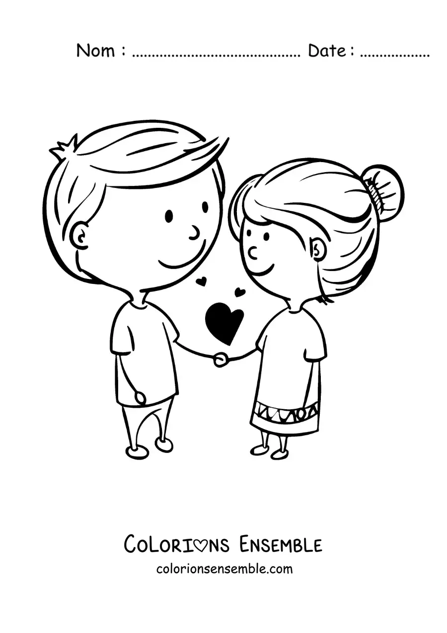 Image à colorier d’un couple amoureux kawaii