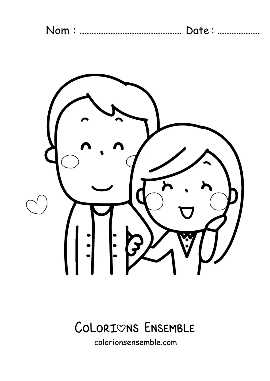 Image à colorier d’un couple avec un petit ami grand et une petite amie petite