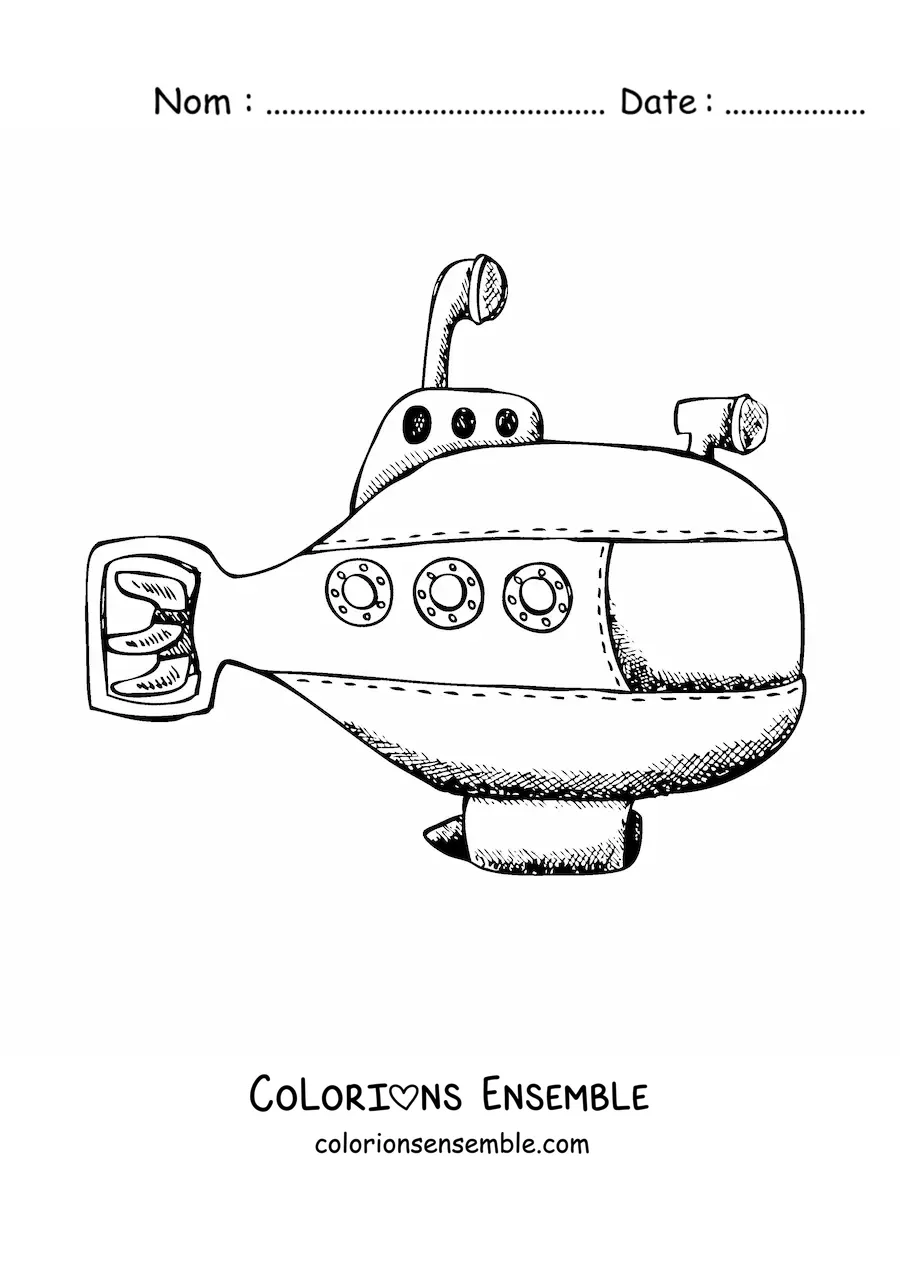 Image à colorier d'un sous-marin espion avec périscope