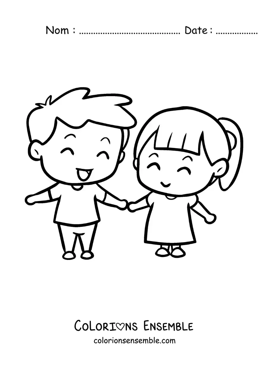 Image à colorier d’un couple amoureux se tenant la main