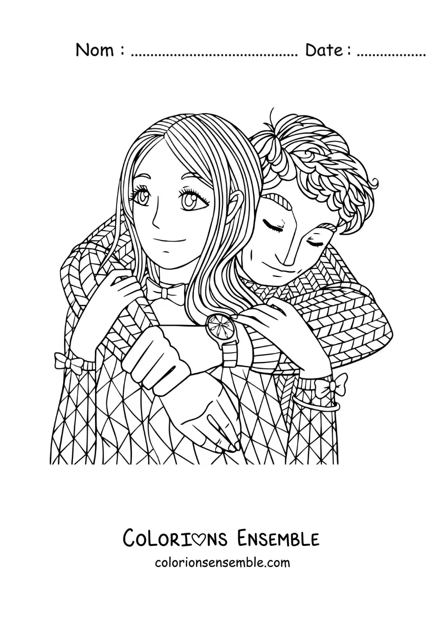 Image à colorier d’un couple enlacé