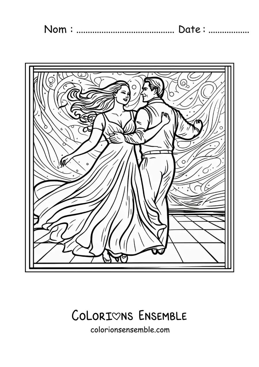 Image à colorier d’un couple heureux dansant ensemble