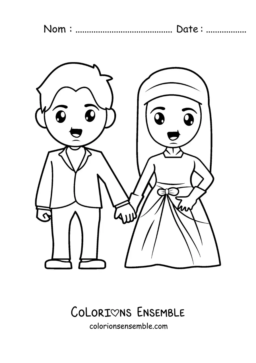 Image à colorier des mariés à leur mariage