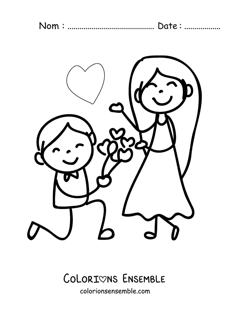Image à colorier d’une demande en mariage en dessin animé
