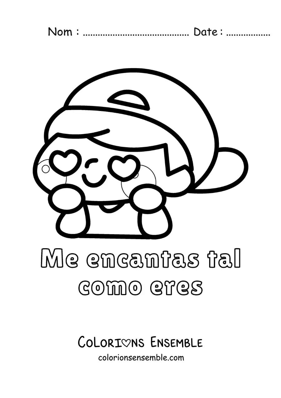 Dessin à colorier d’un garçon amoureux avec la phrase « Je t’aime tel que tu es »