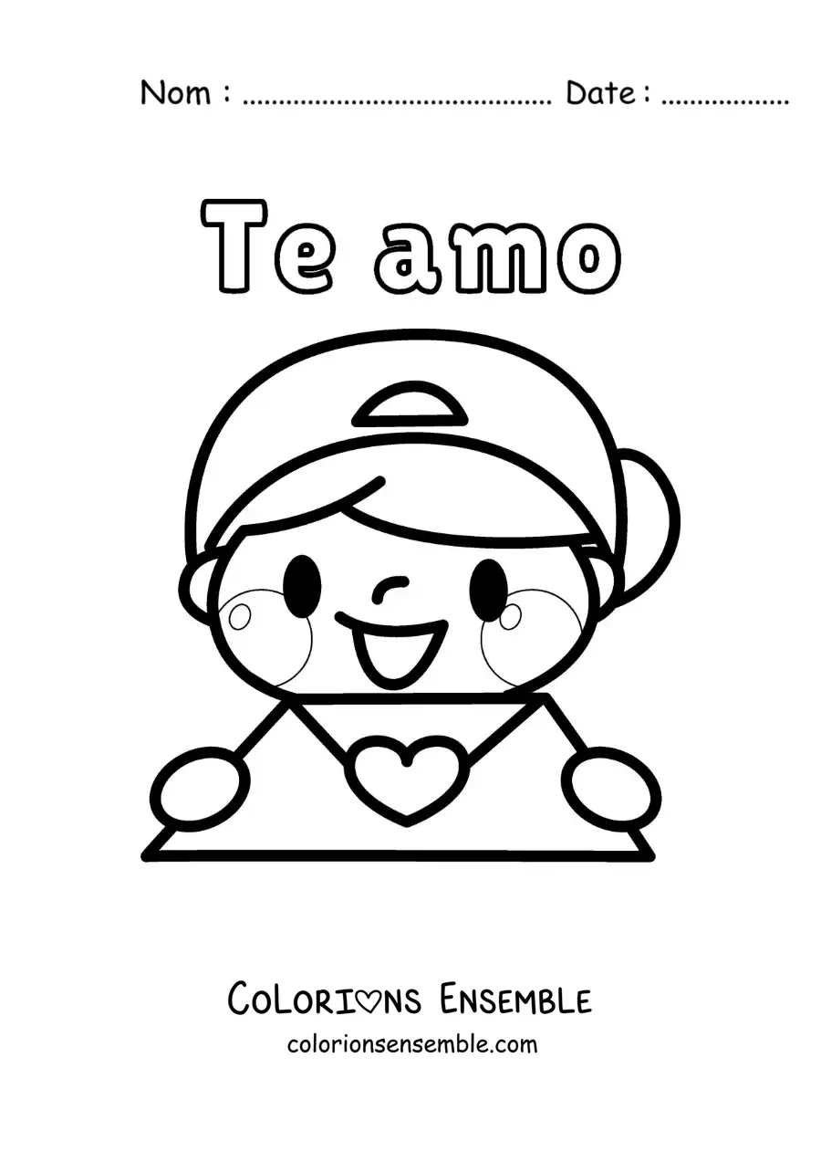 Dessin à colorier d’un garçon tenant une lettre d’amour avec la phrase « Je t’aime »