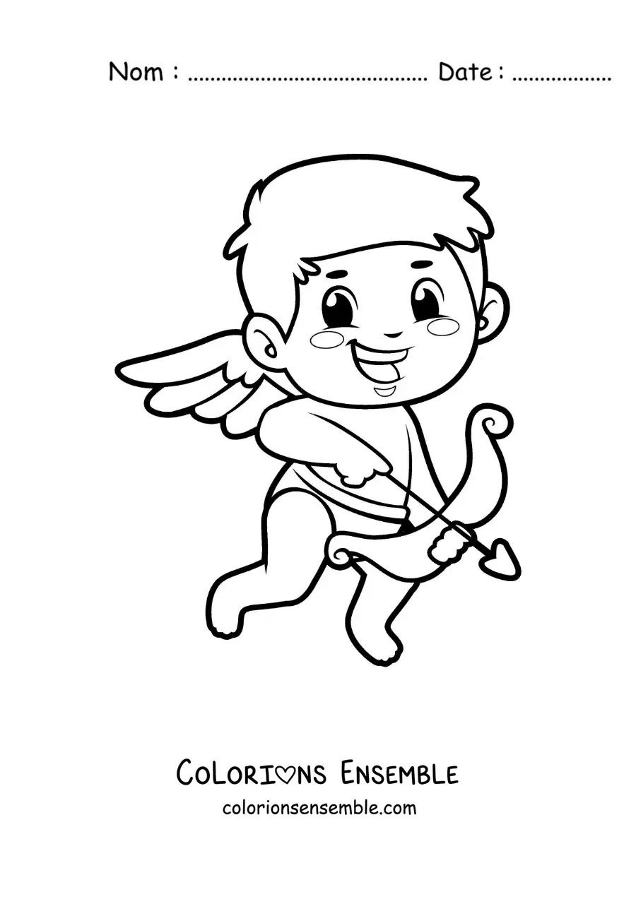 Dessin à colorier d’un Cupidon de dessin animé avec un arc et une flèche