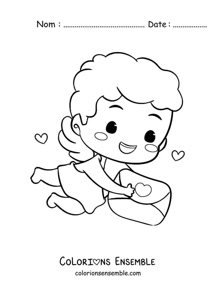 Dessin à colorier de Cupidon tenant une lettre d’amour