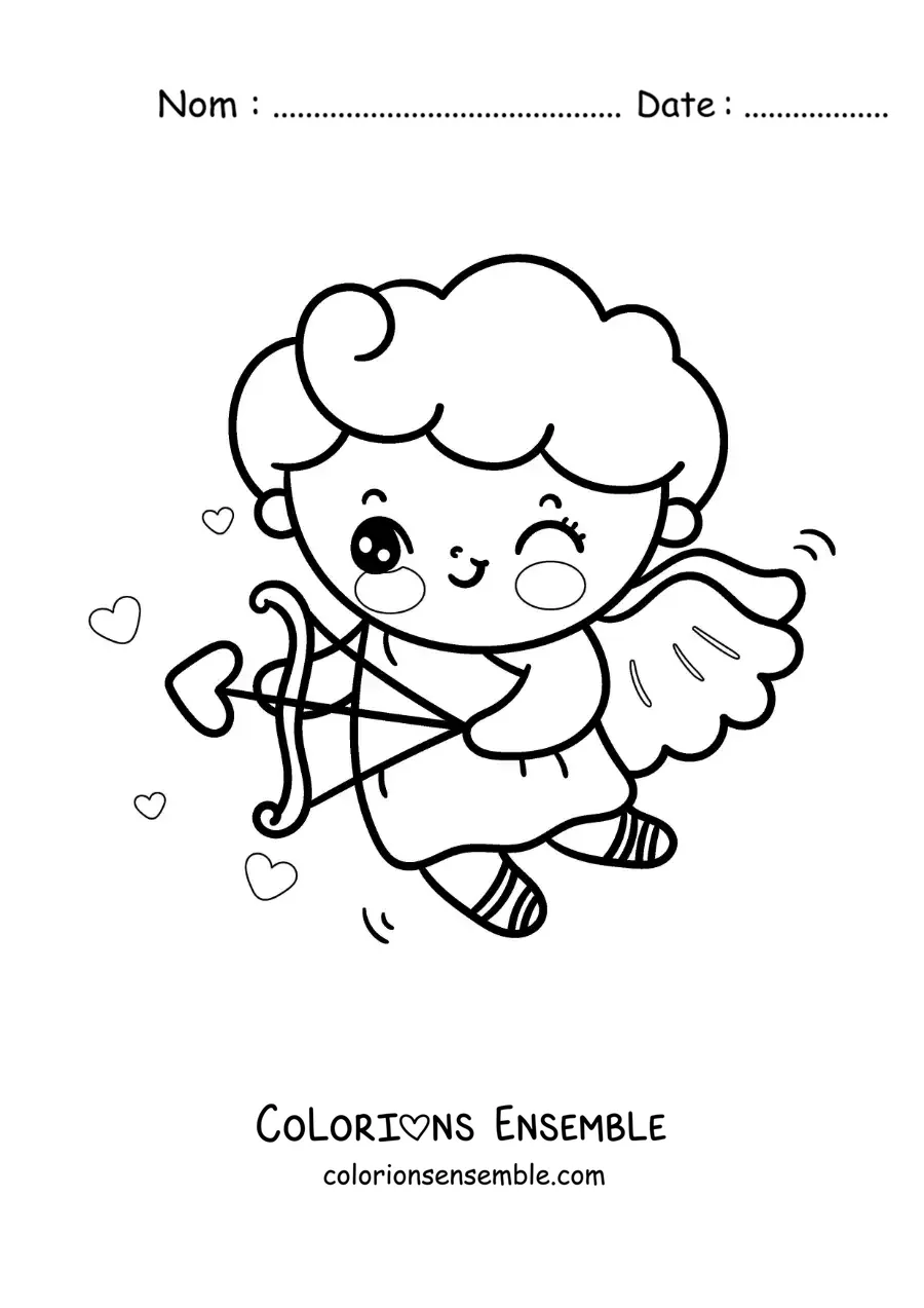 Dessin à colorier de Cupidon en train de tirer une flèche