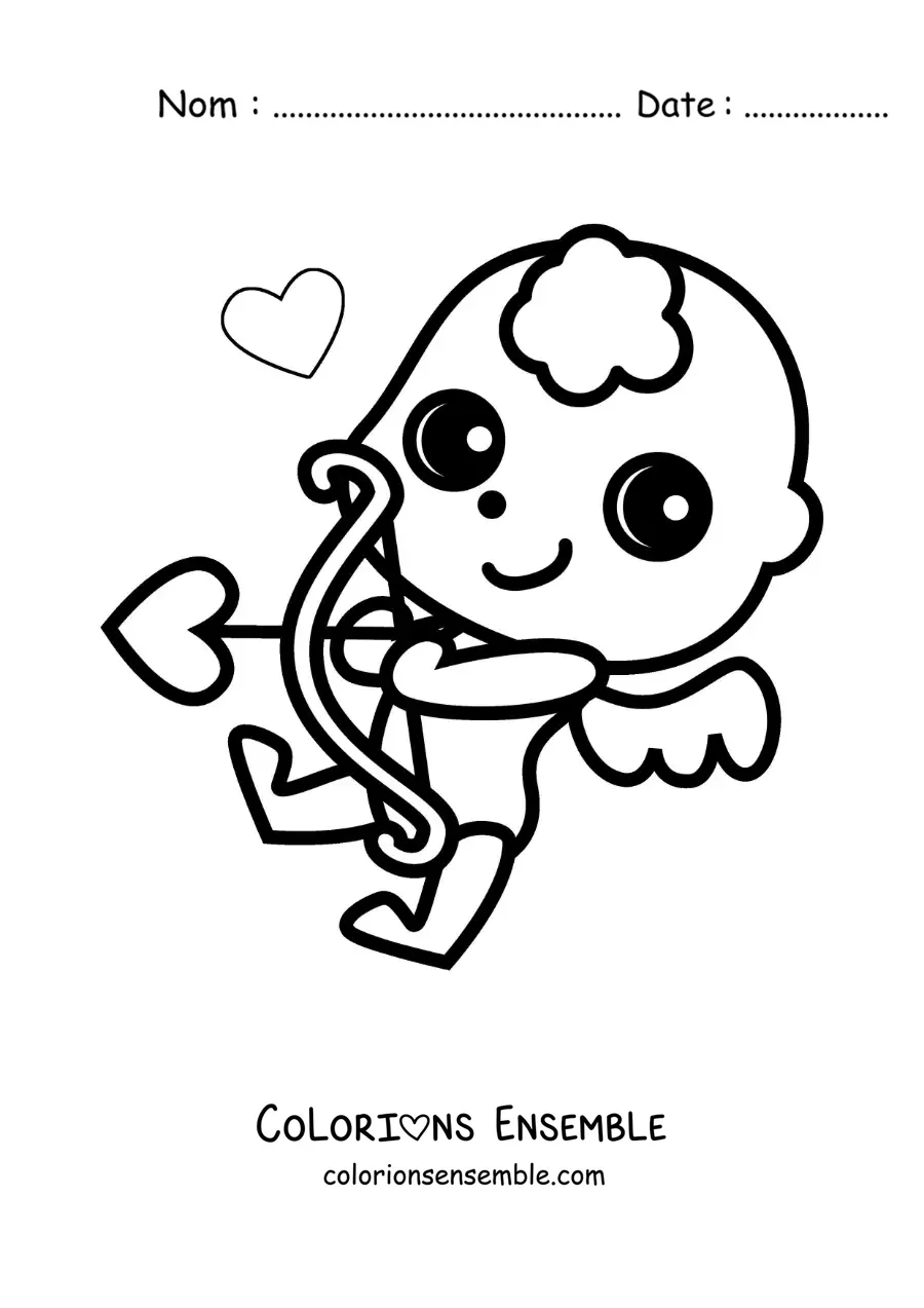 Dessin à colorier d’un bébé Cupidon en train de tirer une flèche