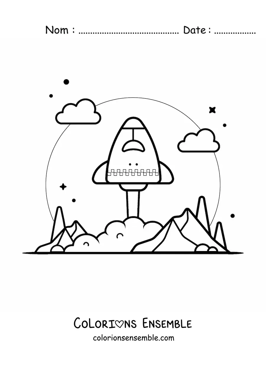 Image à colorier d'une fusée qui décolle de la Terre