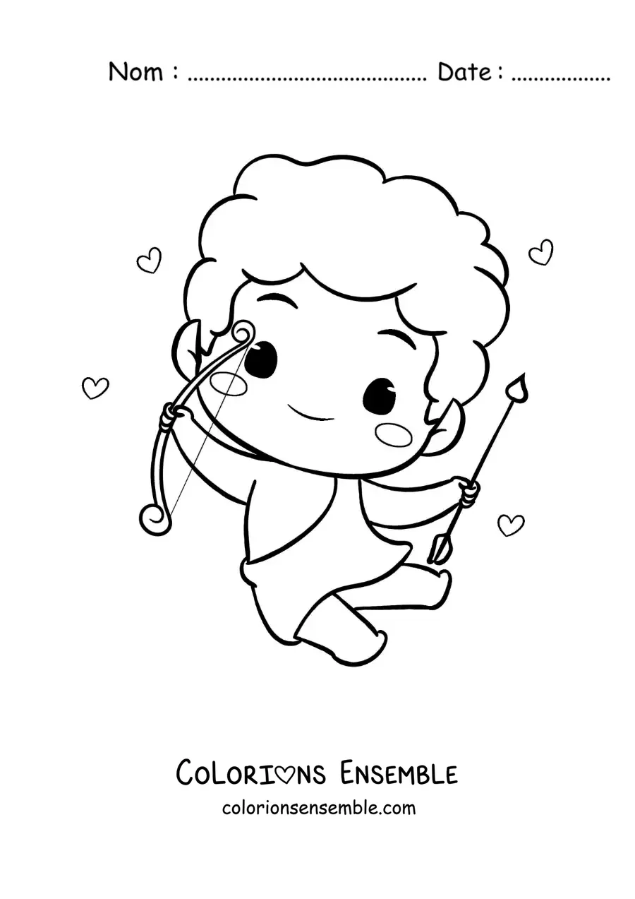 Dessin à colorier d’un tendre bébé Cupidon de dessin animé avec un arc et une flèche
