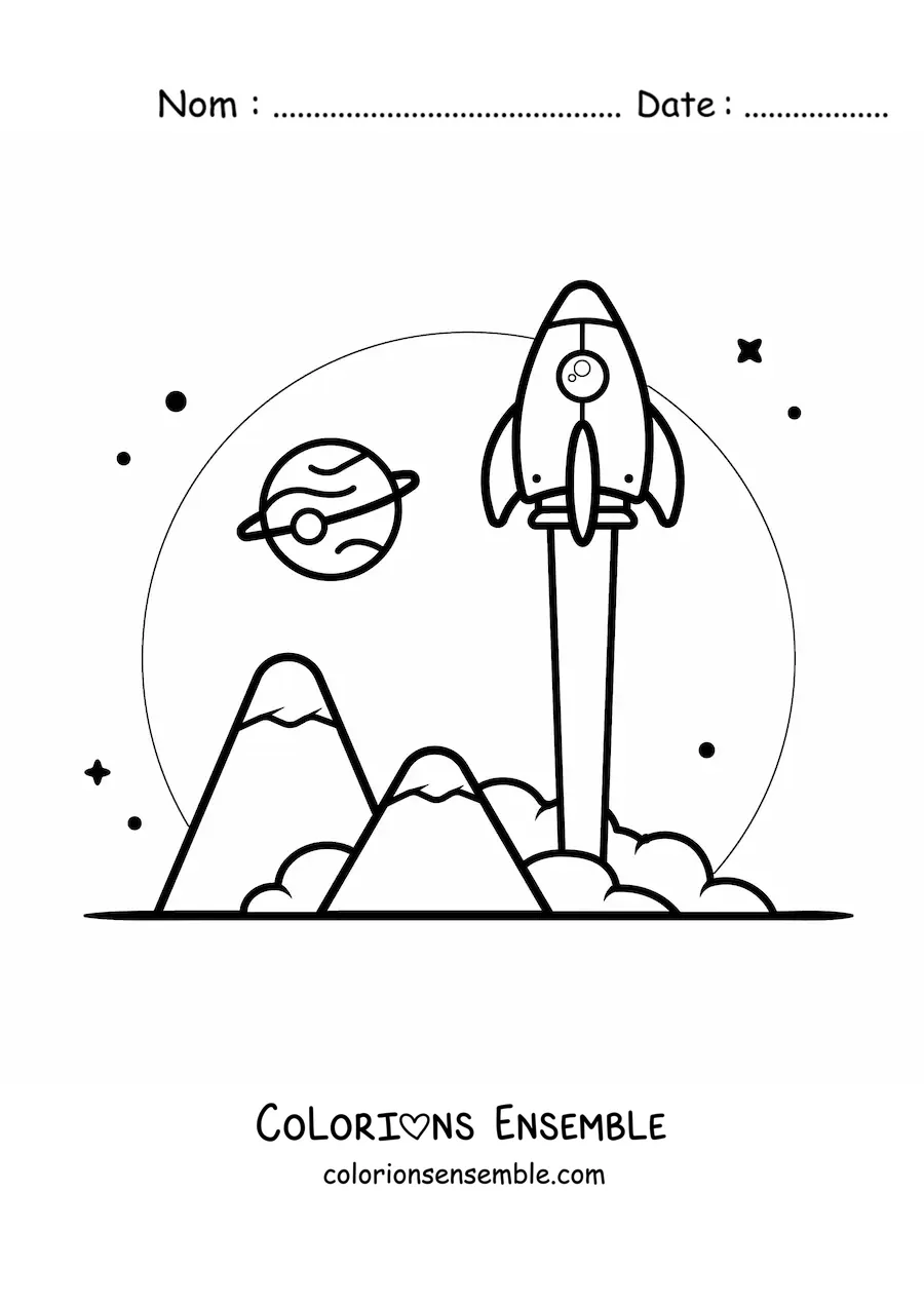 Image à colorier d'une fusée qui décolle vers l'espace