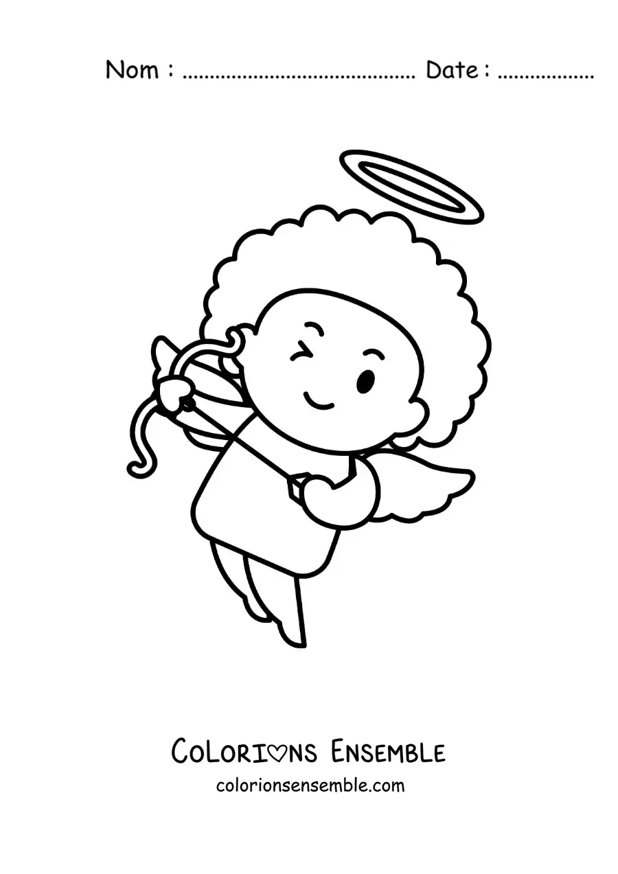 Dessin à colorier d’un Cupidon de dessin animé en train de tirer une flèche