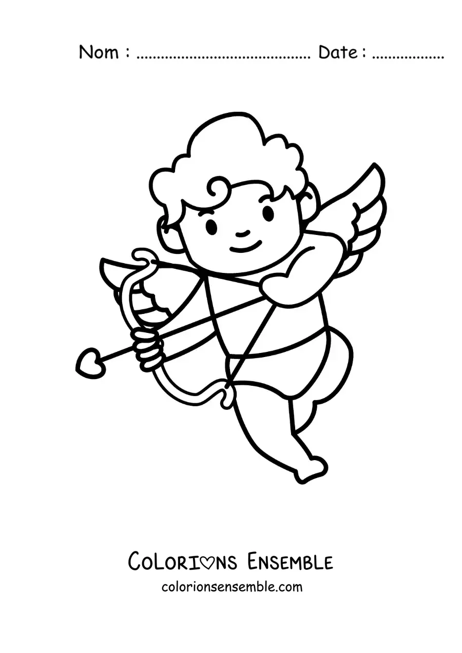 Dessin à colorier d’un bébé Cupidon de dessin animé en train de tirer une flèche