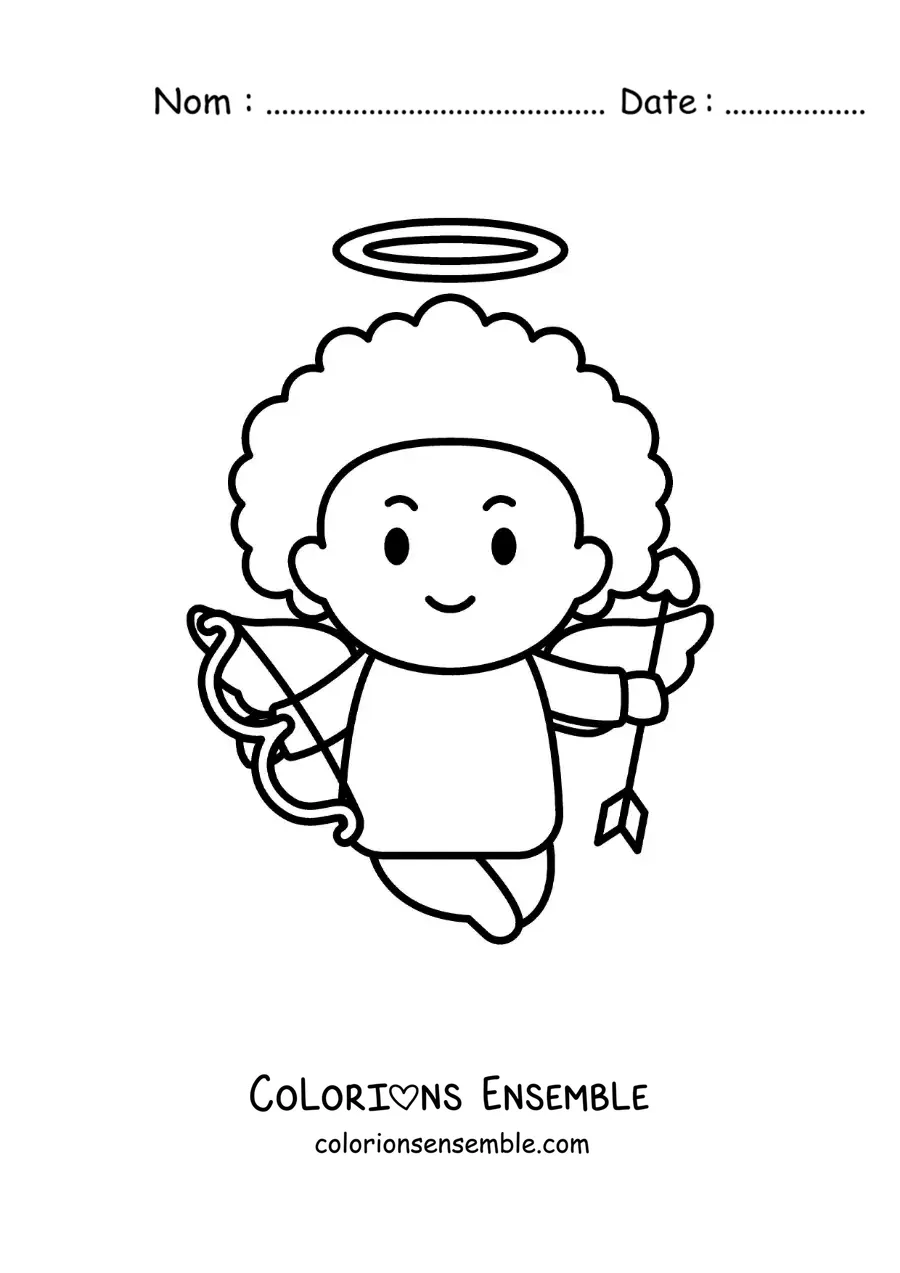 Dessin à colorier d’un Cupidon de dessin animé avec un arc et une flèche