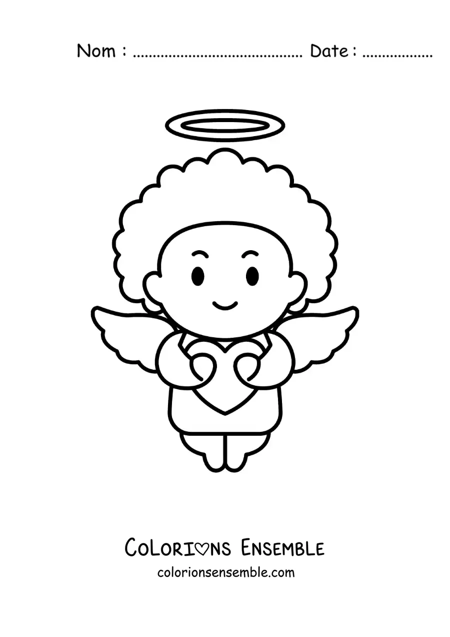 Dessin à colorier d’un Cupidon de dessin animé tenant un cœur