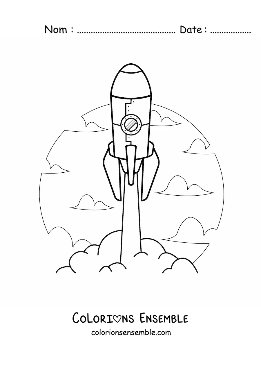 Image à colorier d'une fusée qui décolle dans le ciel