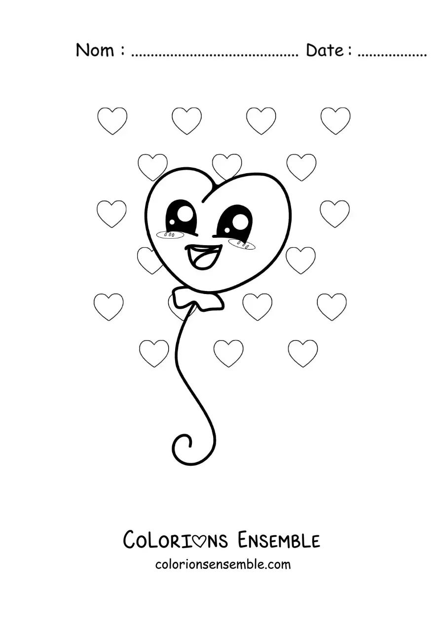 Dessin à colorier d’un mignon ballon en forme de cœur de dessin animé