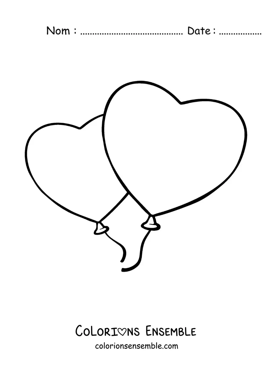 Dessin à colorier de 2 ballons en forme de cœur côte à côte