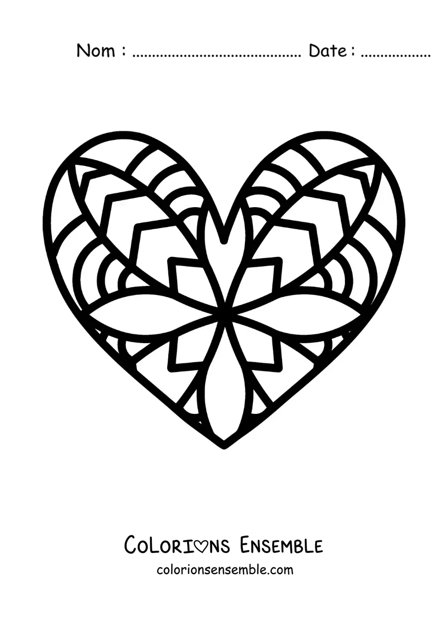Dessin à colorier d’un mandala en forme de cœur