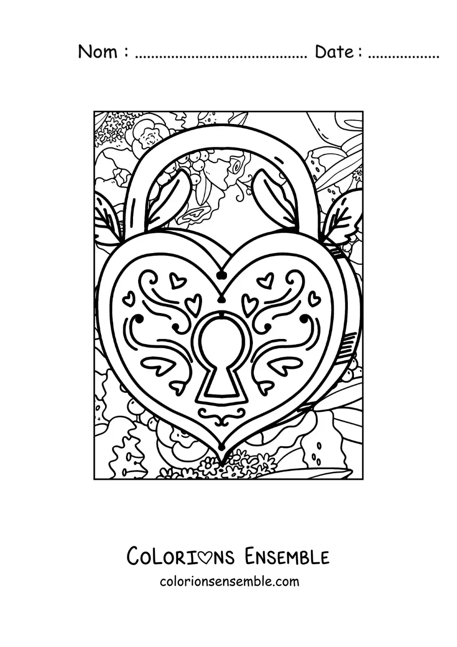 Dessin à colorier d’un cadenas en forme de cœur