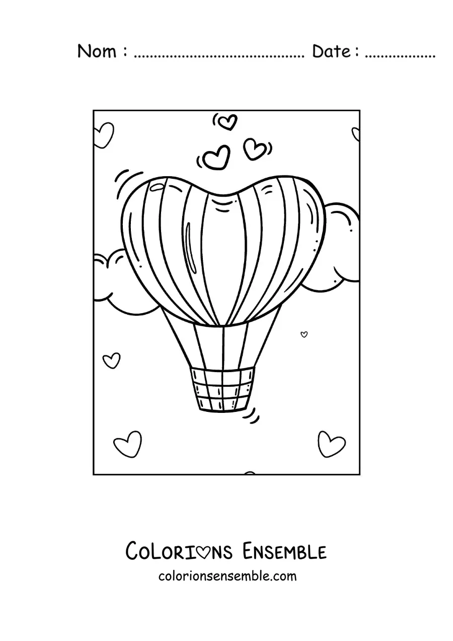 Dessin à colorier d’une montgolfière en forme de cœur