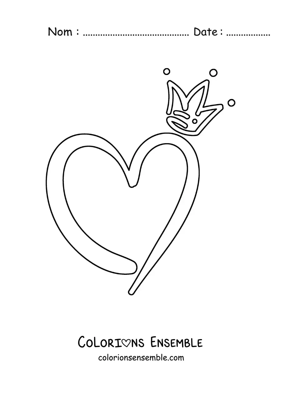 Dessin à colorier d’un grand cœur avec une couronne