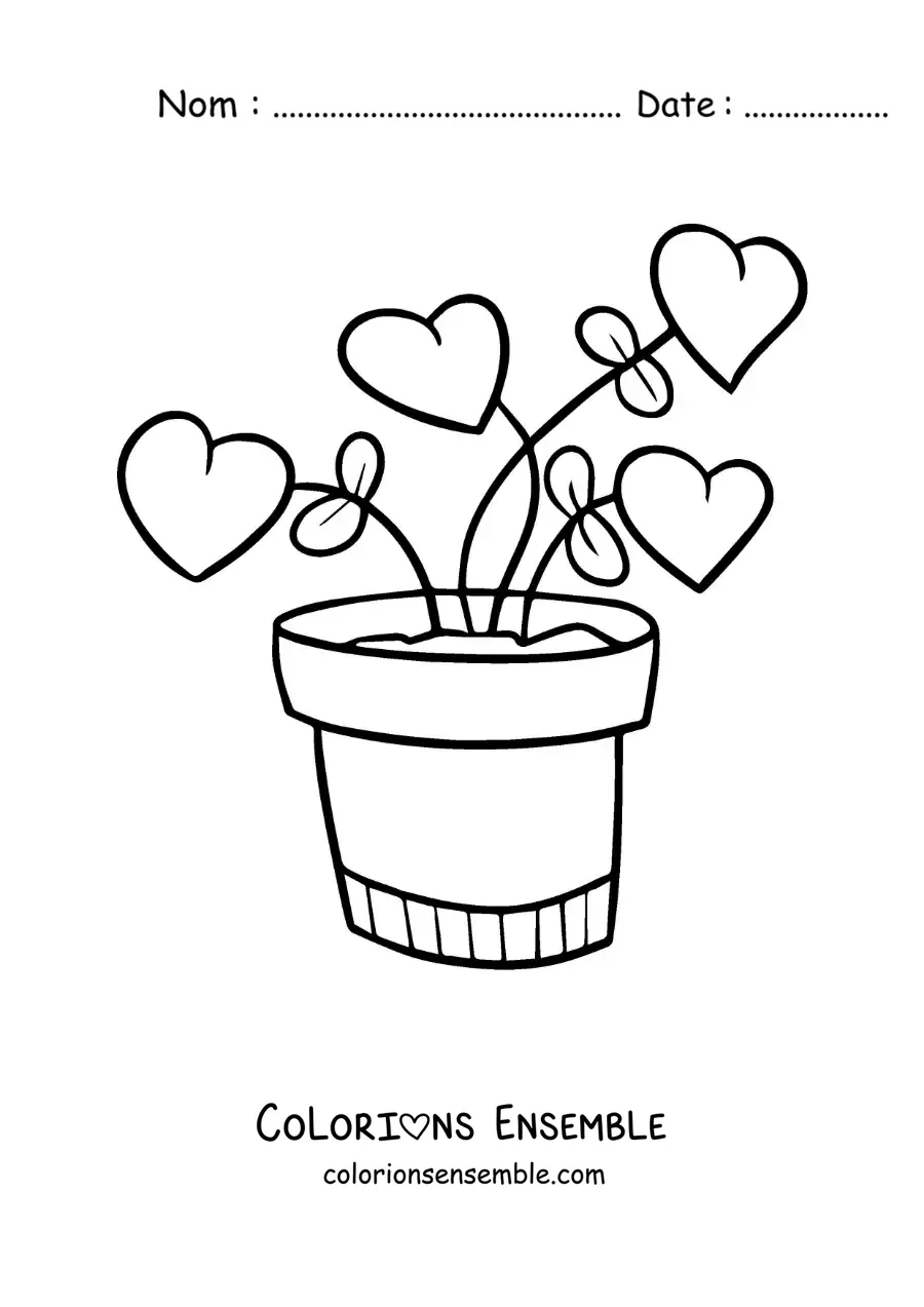 Dessin à colorier d’une plante ornée de cœurs