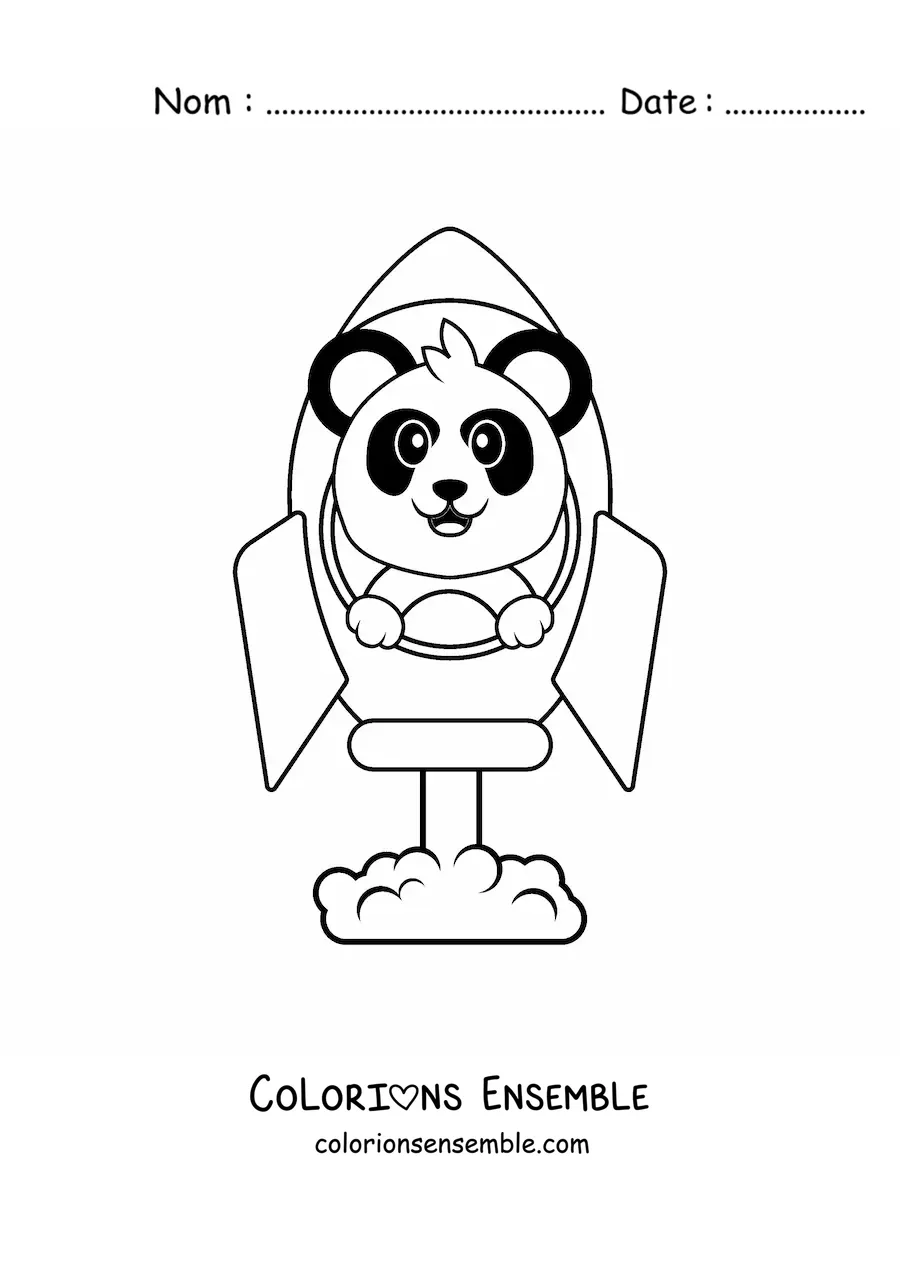 Image à colorier d'un panda animé à l'intérieur d'une fusée