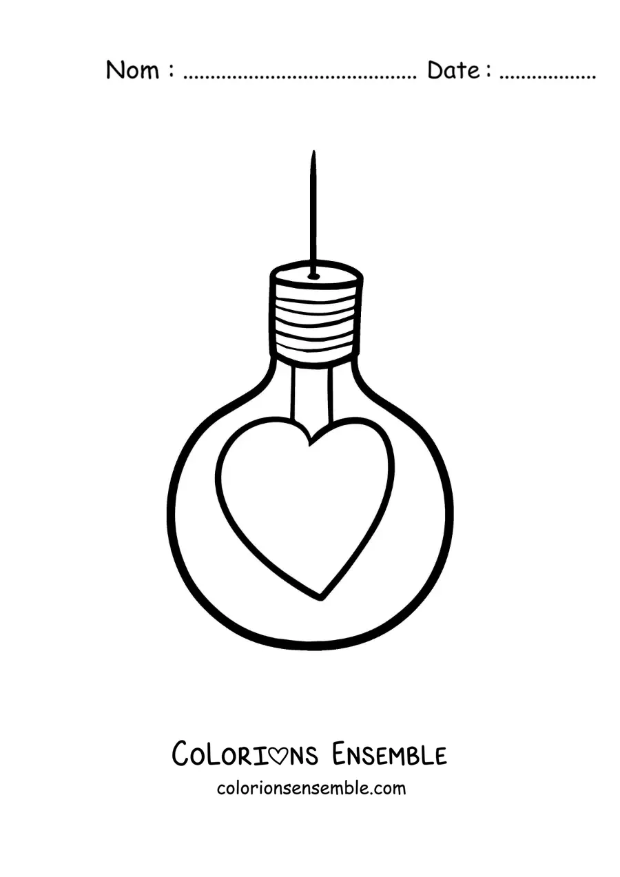 Image à colorier d'une ampoule en forme de cœur