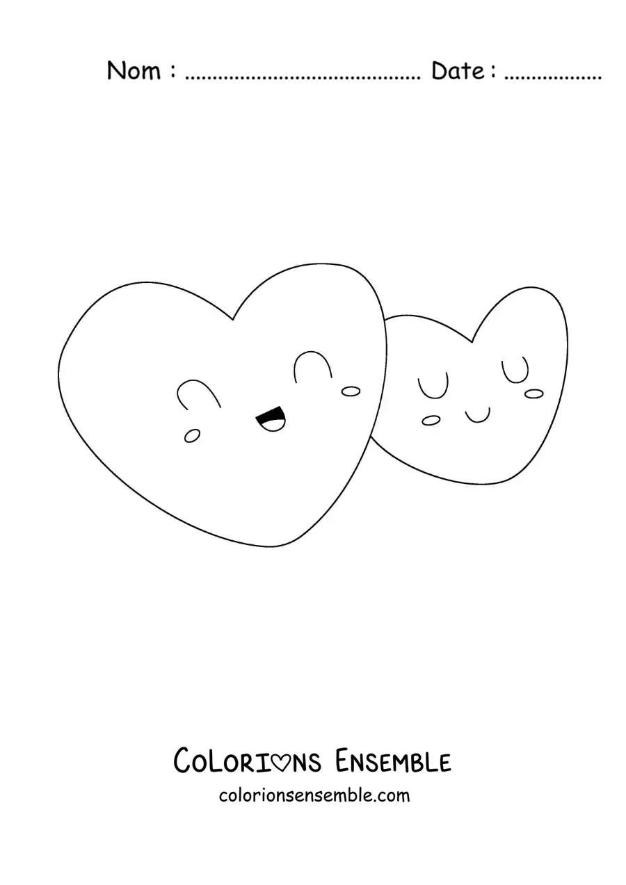 Image à colorier de deux jolis cœurs animés réunis