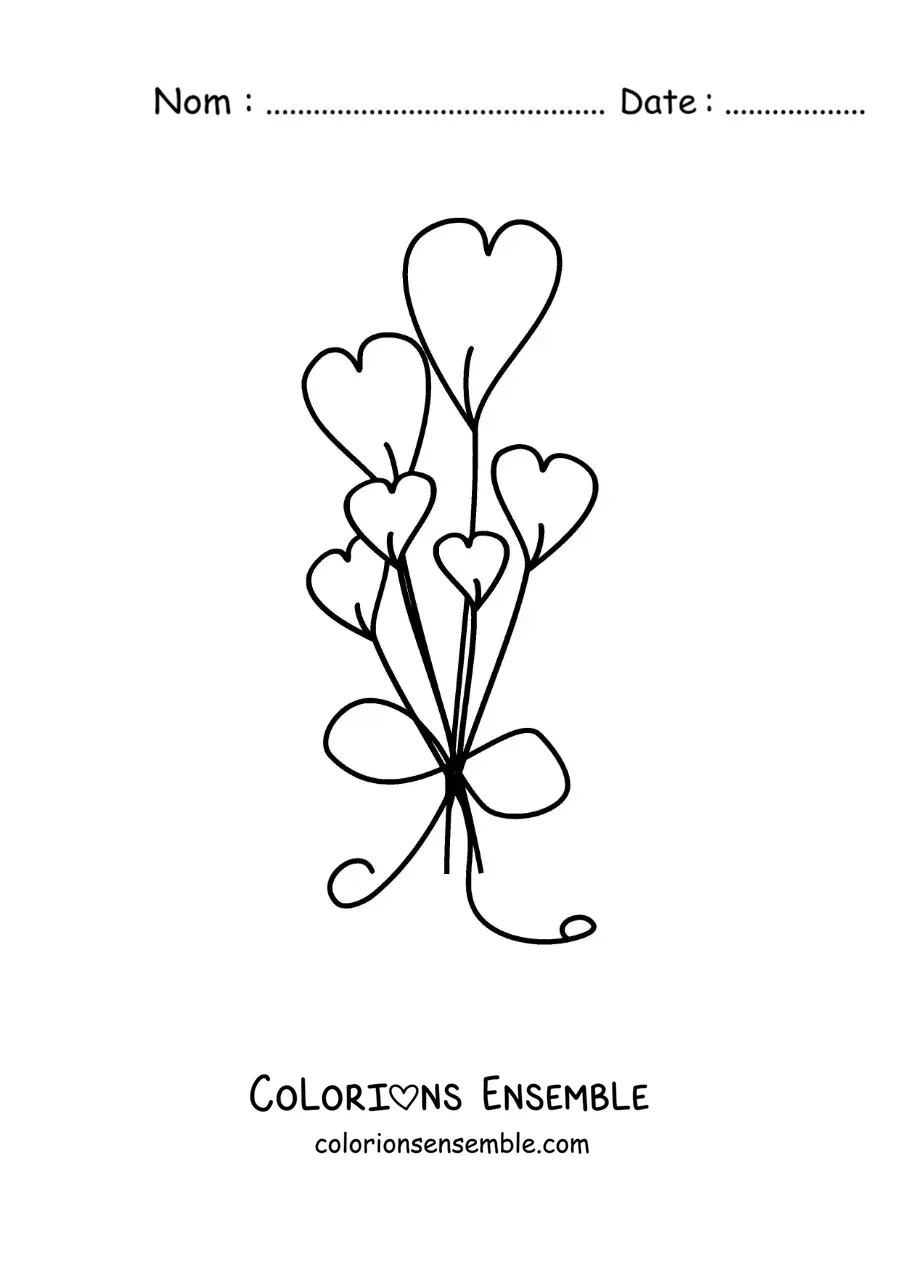 Image à colorier d'un bouquet de cœurs