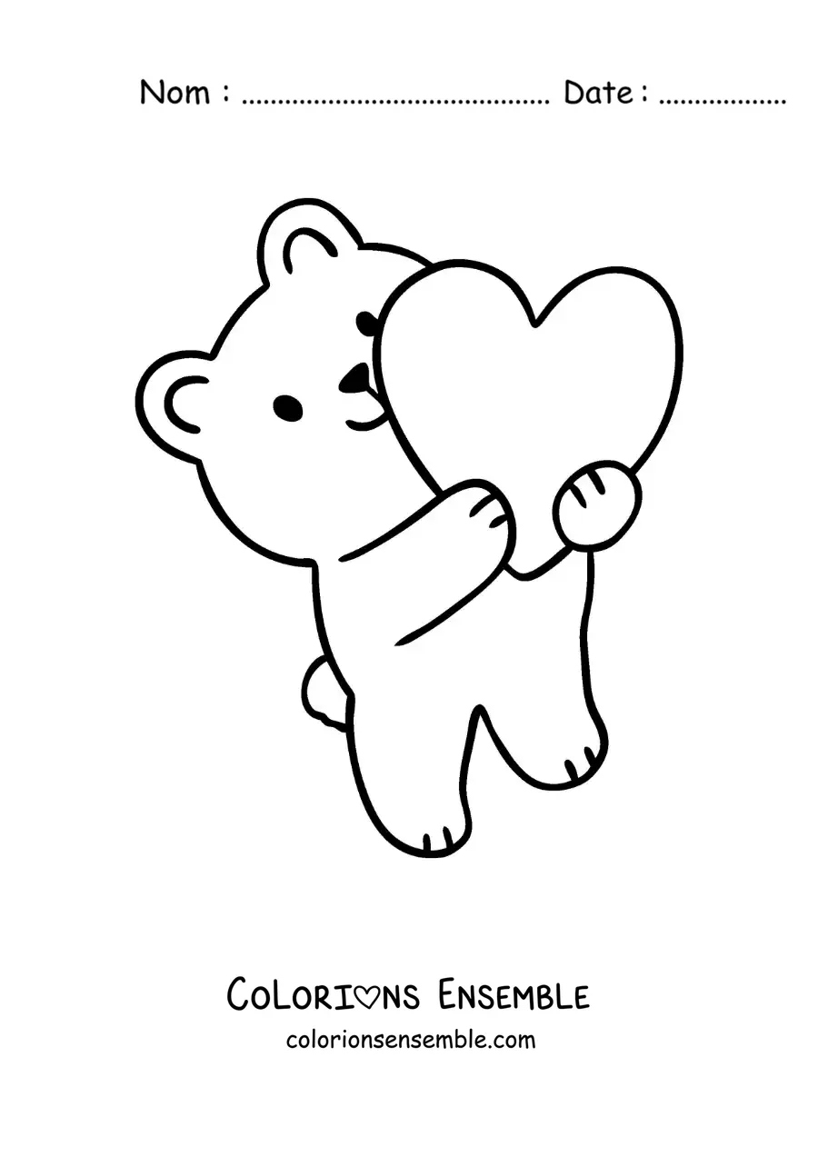 Image à colorier d'un ours animé avec un grand cœur