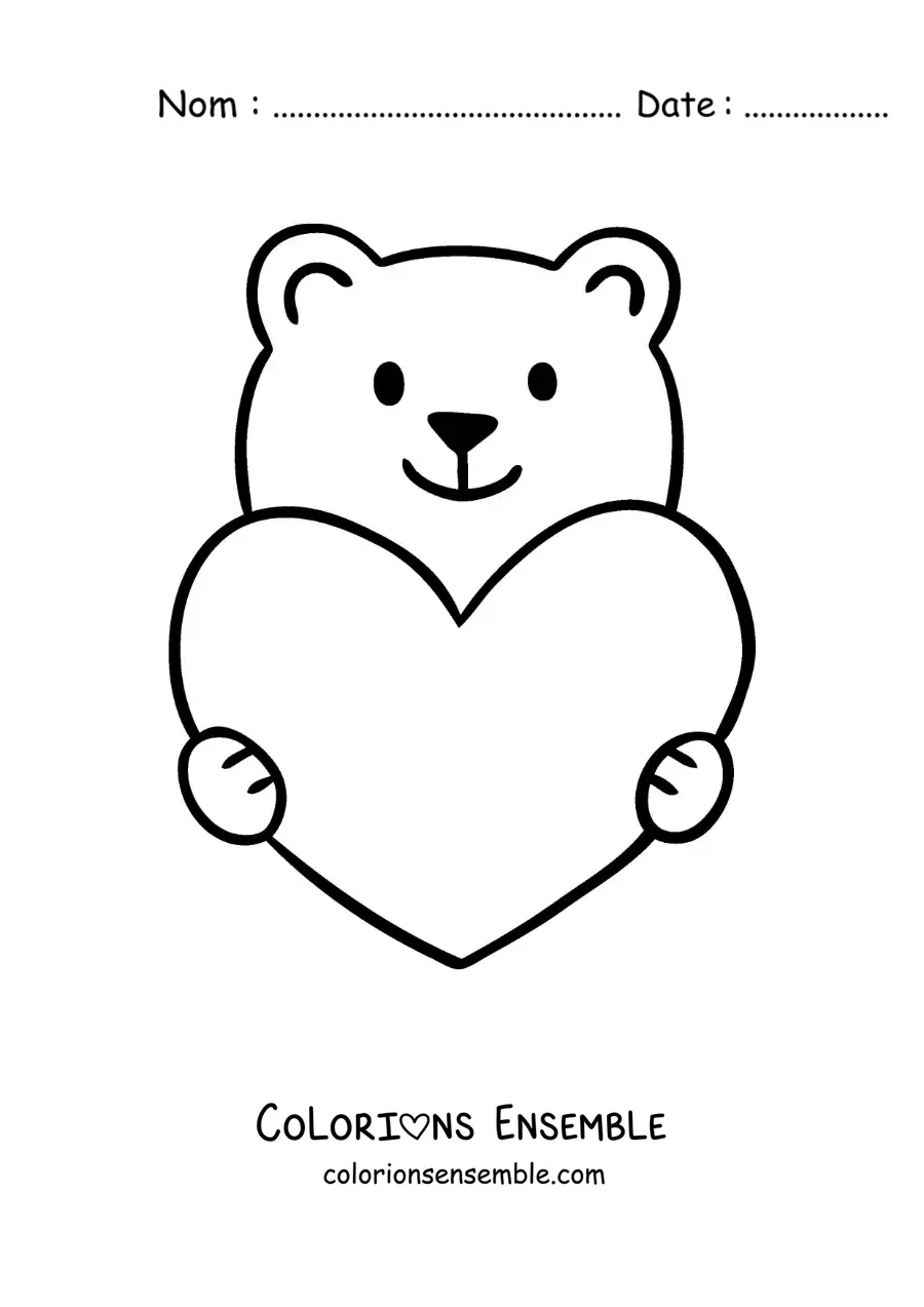 Image à colorier d'un ours animé avec un cœur