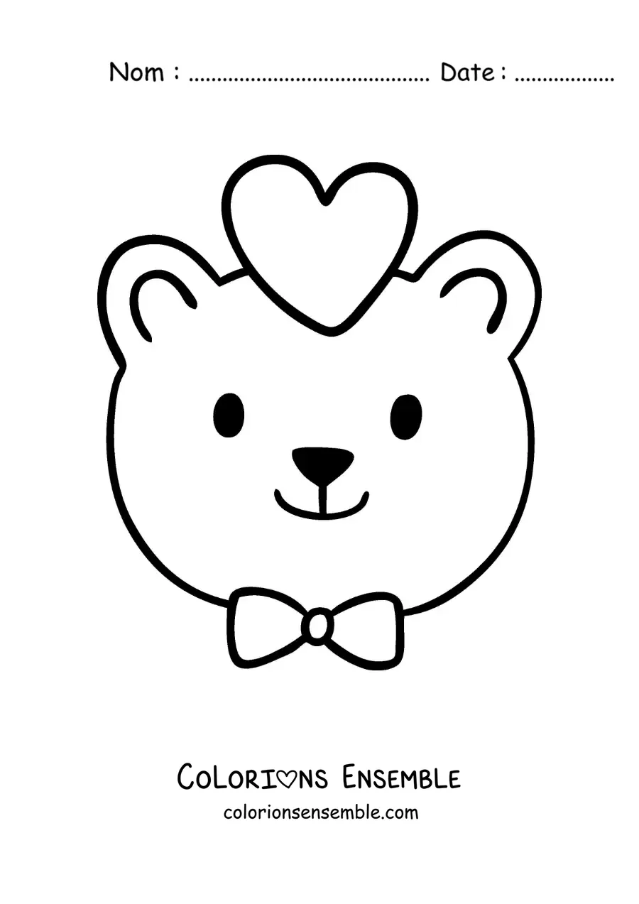 Image à colorier d'un ours avec un cœur et un nœud papillon