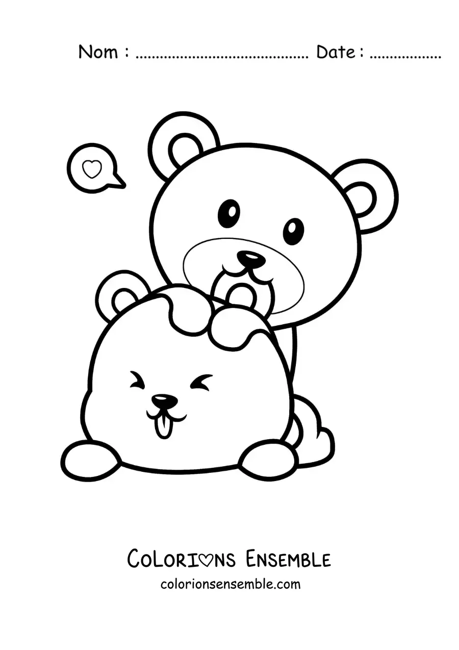 Image à colorier d'un couple d'ours amoureux qui jouent