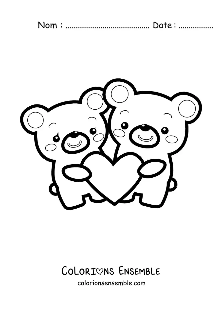 Image à colorier d'un couple d'ours animés avec un cœur