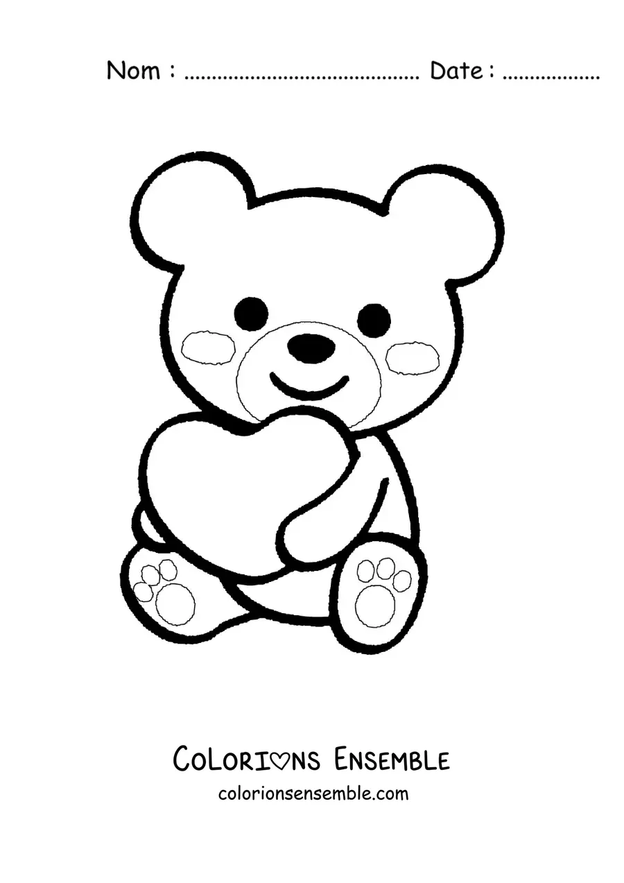 Image à colorier d'un grand ours avec un cœur