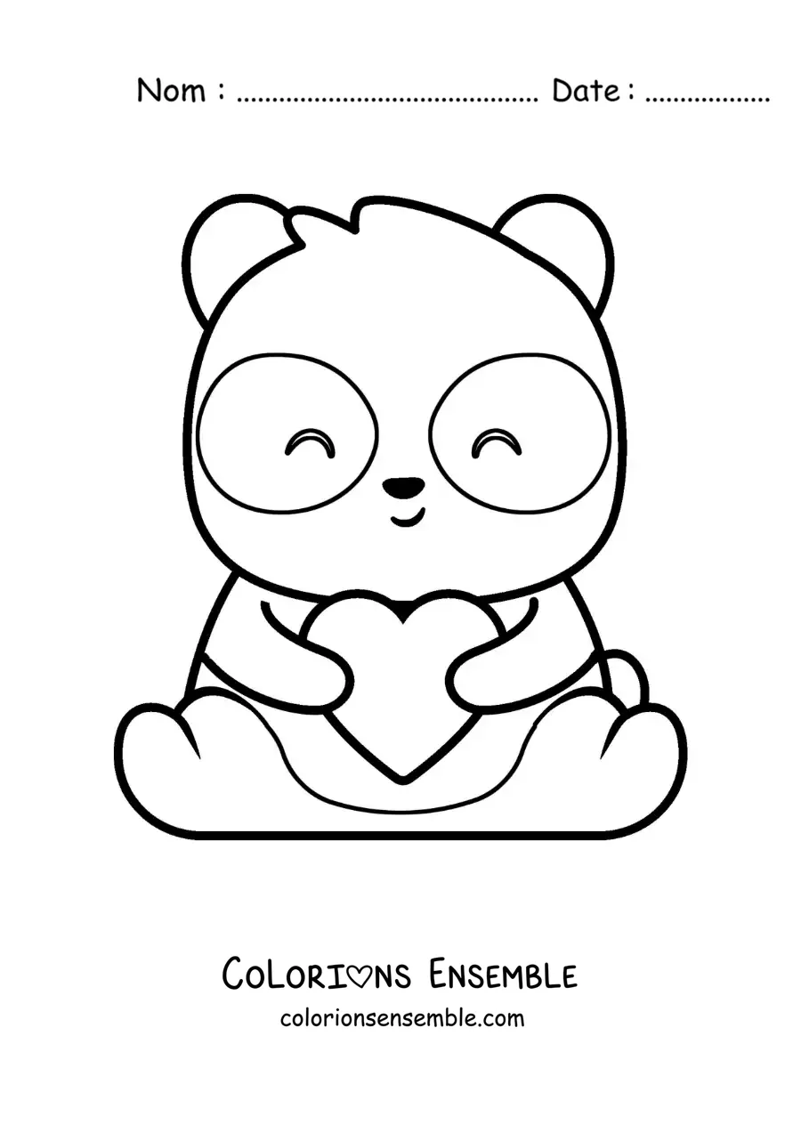 Image à colorier d'un ours panda kawaii assis avec un cœur