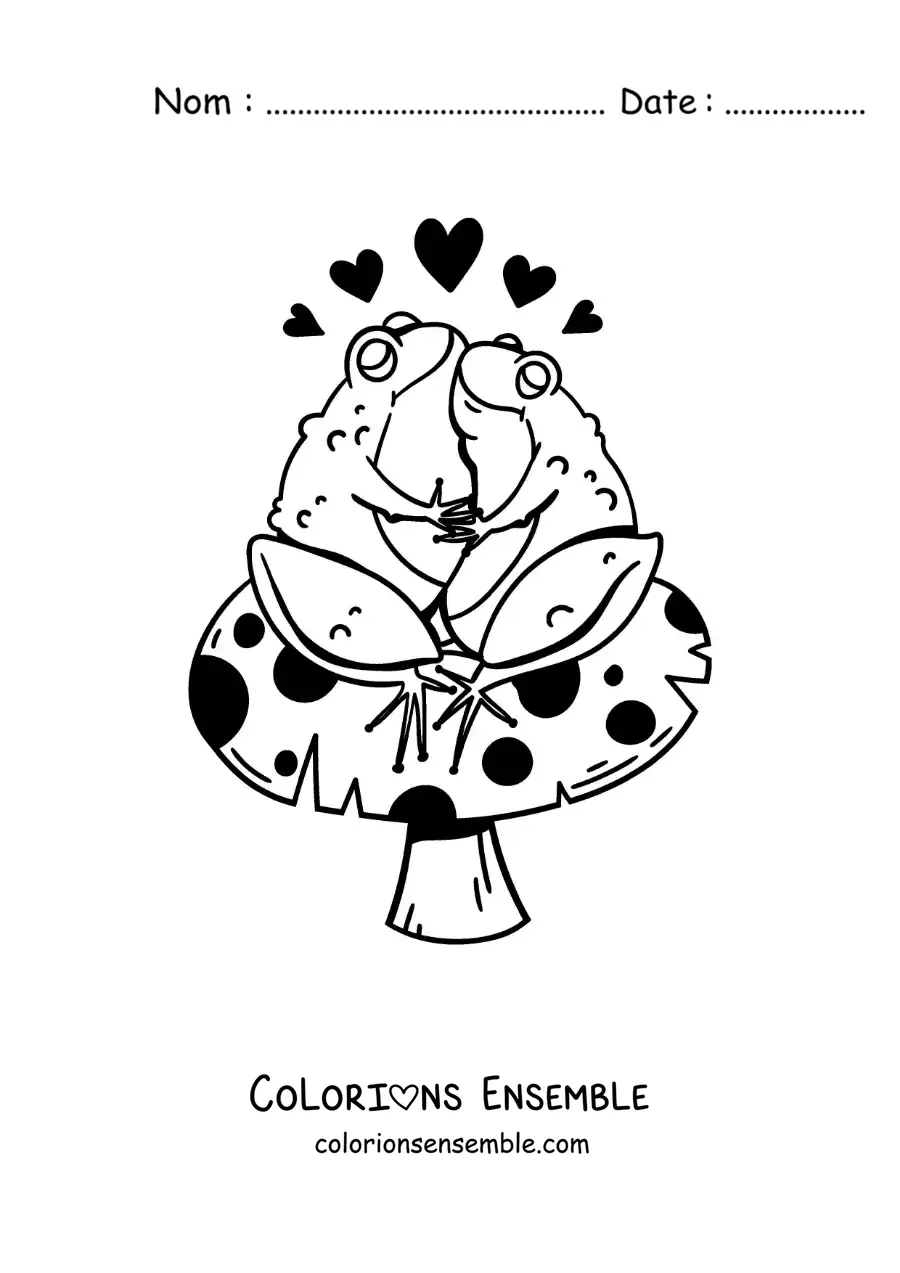 Image à colorier d'un couple de grenouilles kawaii amoureuses