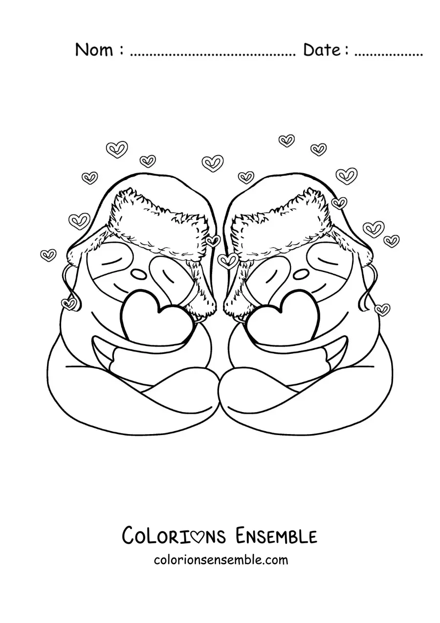 Image à colorier d'un couple de paresseux animés amoureux